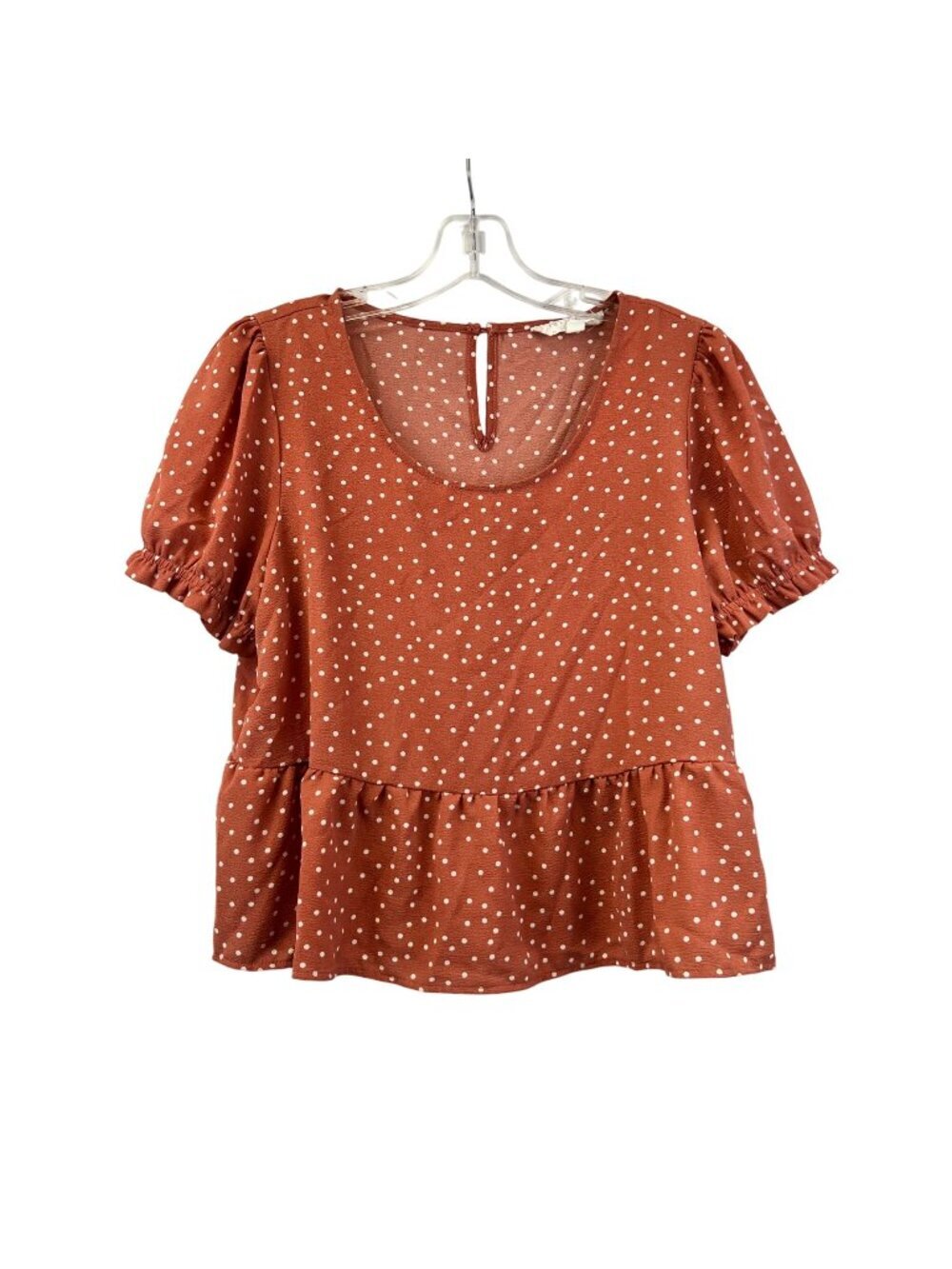 Hippie Rose Womens Polka Dot Cropped Top Short Sleeve Rose/White Large